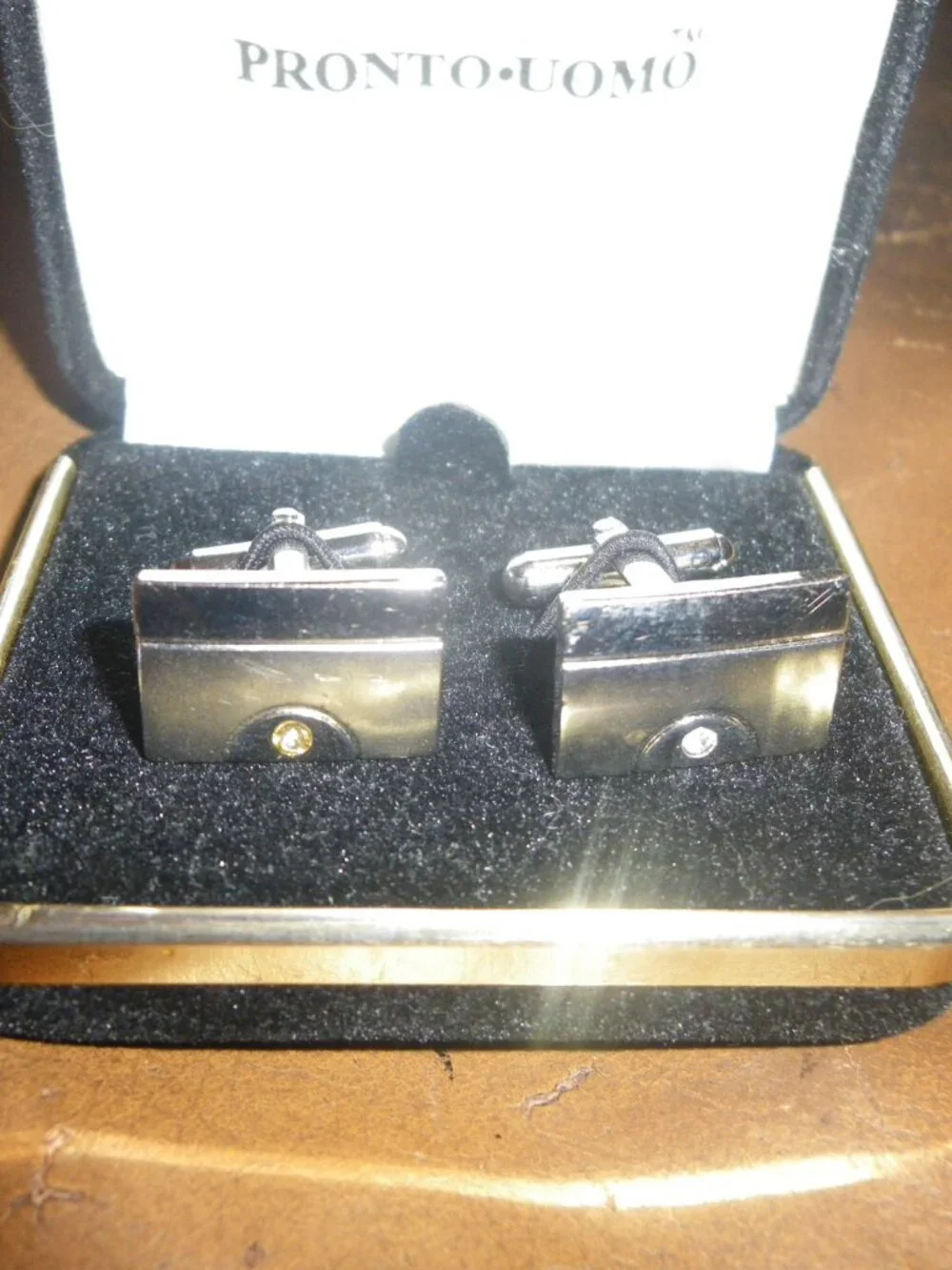 Pronto Uomo Silver Tone & CZ Modern Sleek Cufflinks New in Box